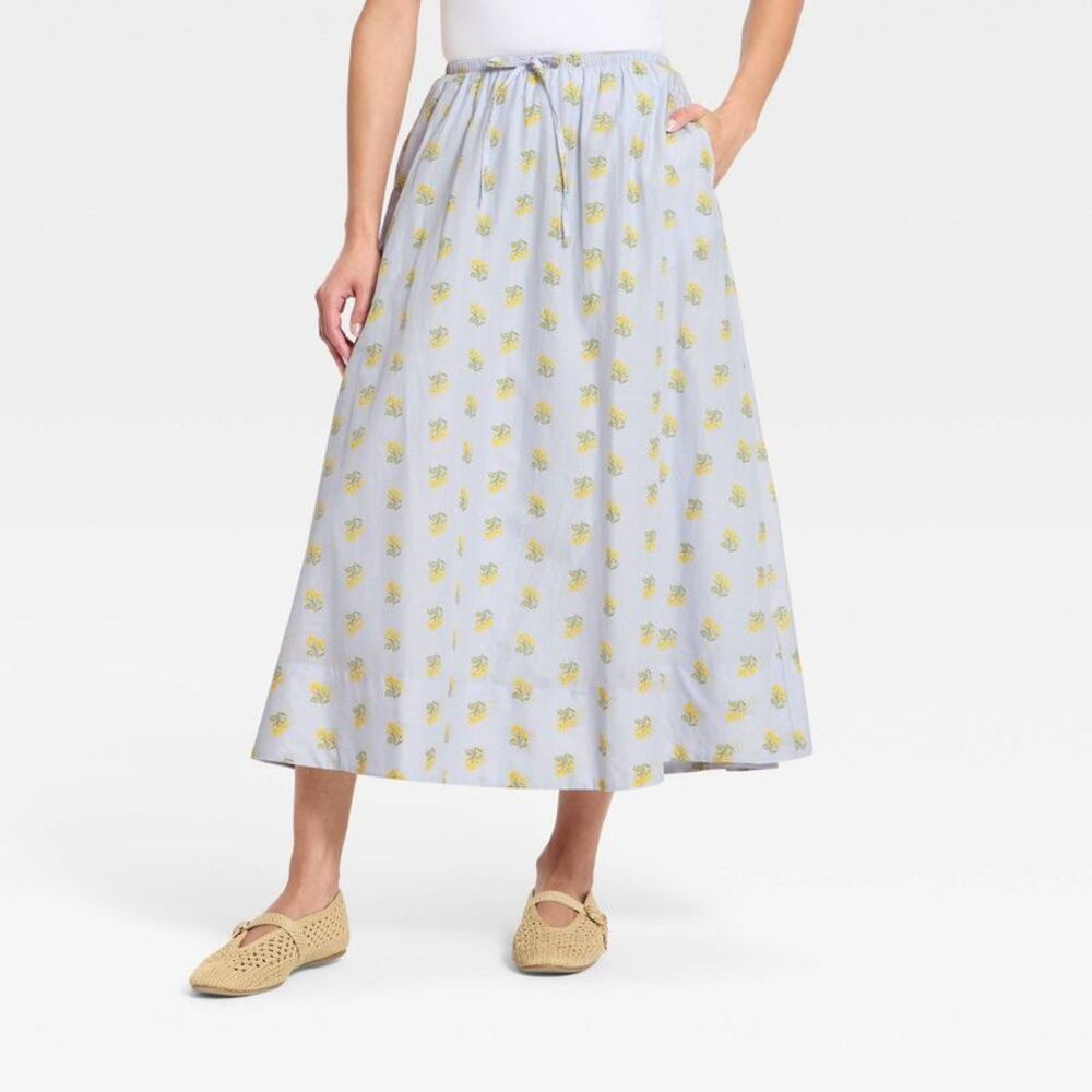 Women's Midi A-Line Skirt - Universal Thread Light Blue Floral XS